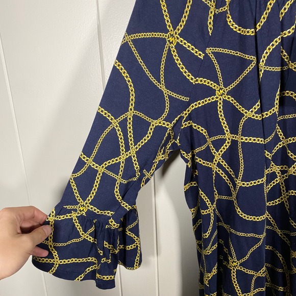 NWT MICHAEL KORS Women's Navy Gold Chain Print 3/4 Sleeve‎ Top Blouse Size L - Picture 6 of 15